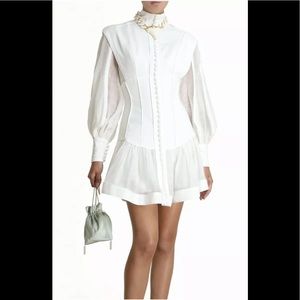Zimmermann Glassy White Long Sleeve Mock Neck Mini